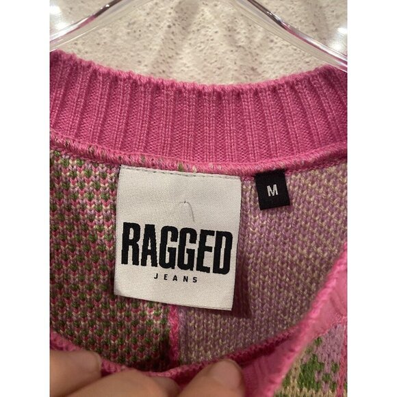 Ragged Jeans Lyric Sweater Vest Womens Medium Pink Patchwork Plaid Knit Cropped - Picture 3 of 4